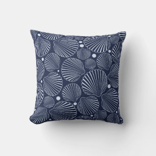 Sea seamless pattern with blue shells. Summer back Cushion