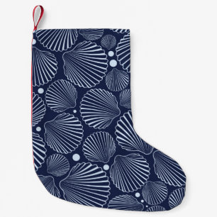 Sea seamless pattern with blue shells. Summer back Small Christmas Stocking