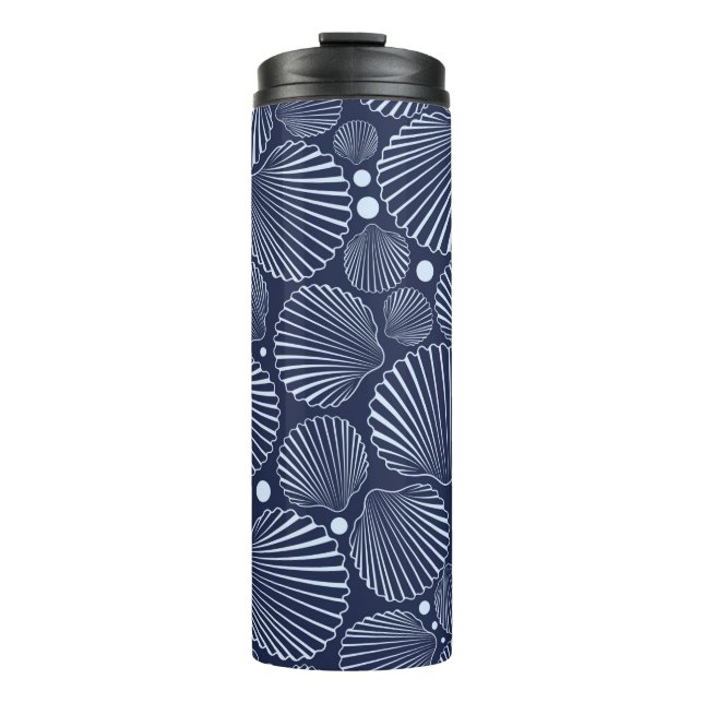 Sea seamless pattern with blue shells. Summer back Thermal Tumbler (Front)