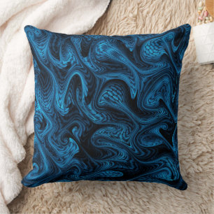 Sea Serpents Blue Waves Fractal Art Cushion