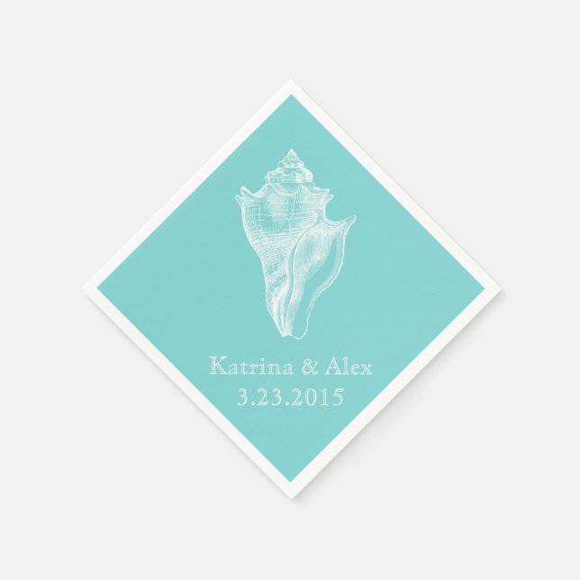 Sea Shell Aqua Beach Wedding Napkins (Corner)