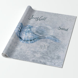 Sea Shell Blue Vintage Antique Beach Ephemera Wrapping Paper