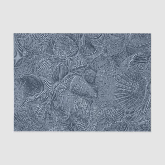 Sea Shell Coastal Beach Dusty Blue Decoupage Tissue Paper (Front)
