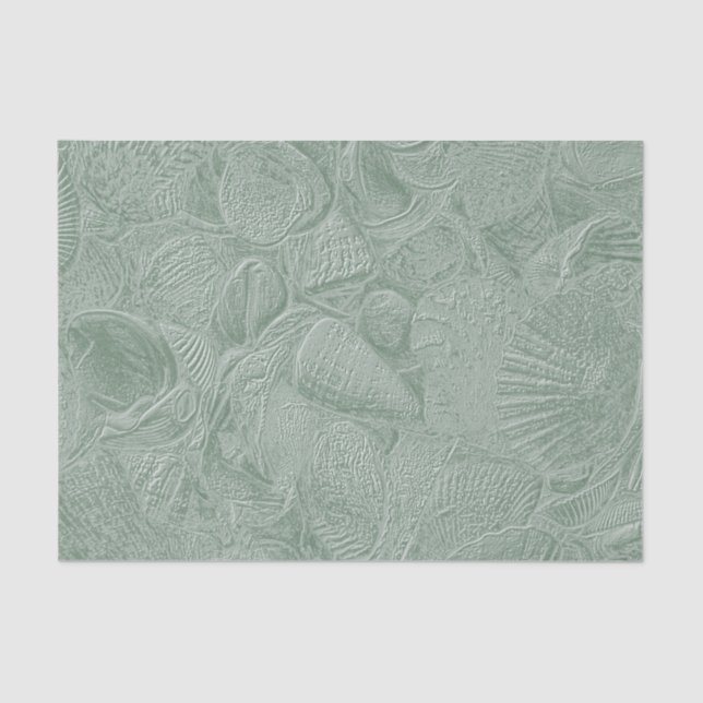 Sea Shell Coastal Beach Sage Green Decoupage Tissue Paper (Front)