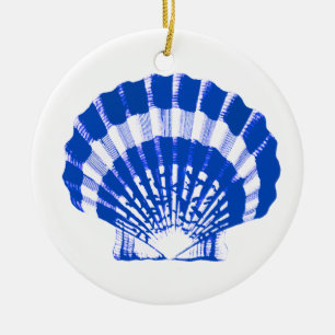 Sea Shell - cobalt blue and white Ceramic Tree Decoration