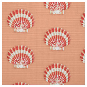Sea Shell - coral orange and white Fabric