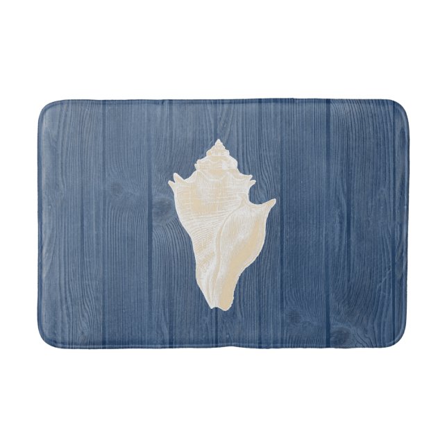 Sea Shell Cream Vintage Blue Wood Bath Rug (Front)