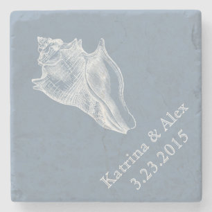 Sea Shell Dusty Blue Beach Stone Coaster