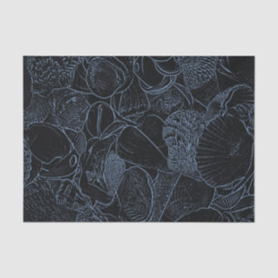 Sea Shell Dusty Blue Black Coastal Beach Decoupage Tissue Paper