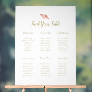 Sea Shell Gold Text Acrylic 6 Table Plan Sign