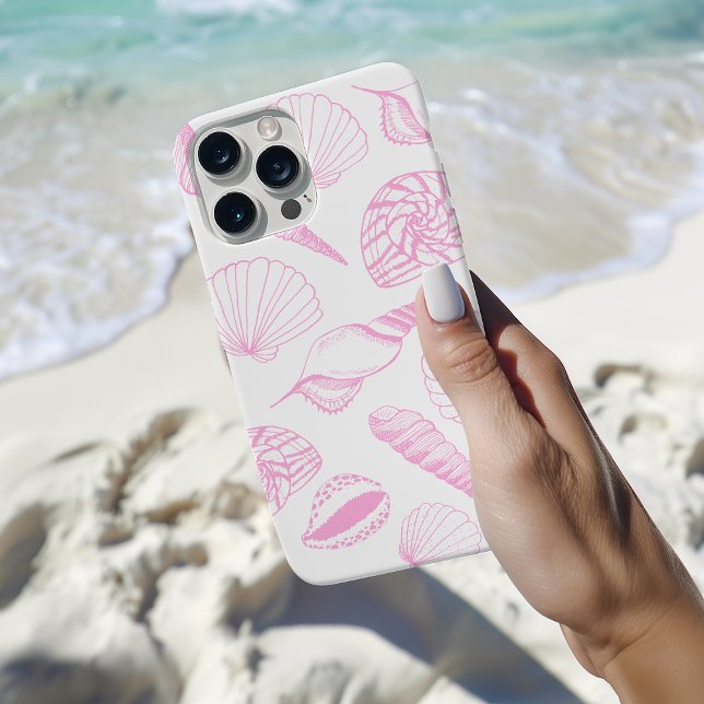 Sea Shell Illustration Pink Case-Mate iPhone Case (Pink seashell s phone case with hand drawn illustrated sea shells on a white background.)
