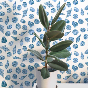 Sea Shell Nautical Coastal Blue and White Wallpaper