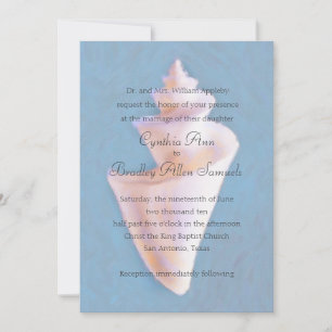 Sea Shell on Blue Wedding Invitation