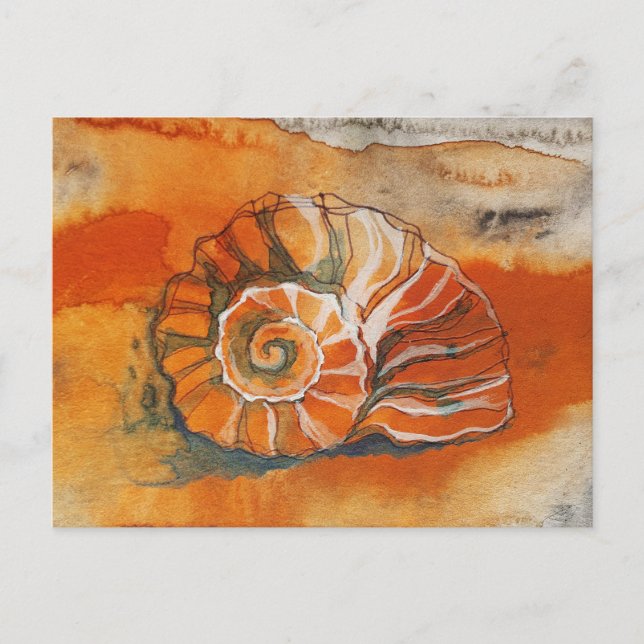 Sea Shell On The Beach Watercolor Drawing Nautical Postcard (Front)