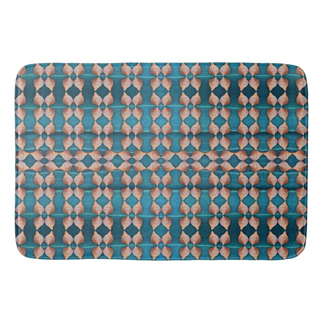Sea Shell Pattern, Blue Bath Mat (Front)