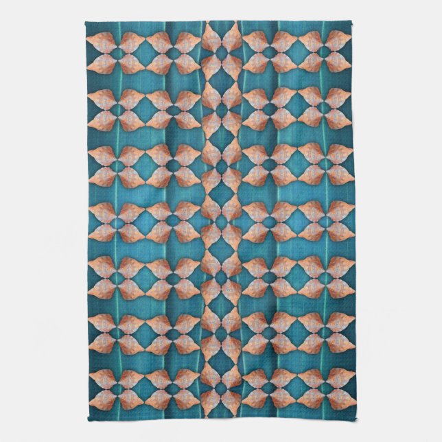 Sea Shell Pattern, Blue Tea Towel (Vertical)
