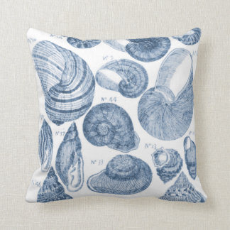 Sea Shell Sketch, Blue & White Throw Pillow