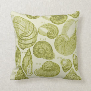 Sea Shell Sketch, Lime Green Throw Pillow
