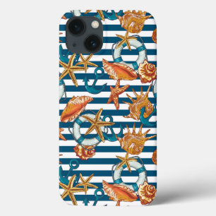 Sea Shells And Anchor Pattern iPhone 13 Case