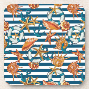 Sea Shells And Anchor Pattern Coaster