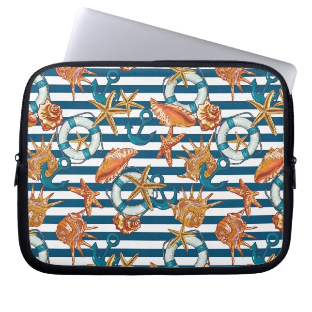Sea Shells And Anchor Pattern Laptop Sleeve (Front)