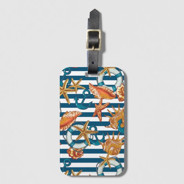 Sea Shells And Anchor Pattern Luggage Tag (Front Vertical)