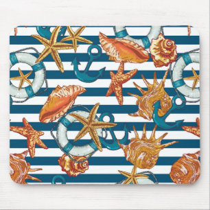 Sea Shells And Anchor Pattern Mouse Mat