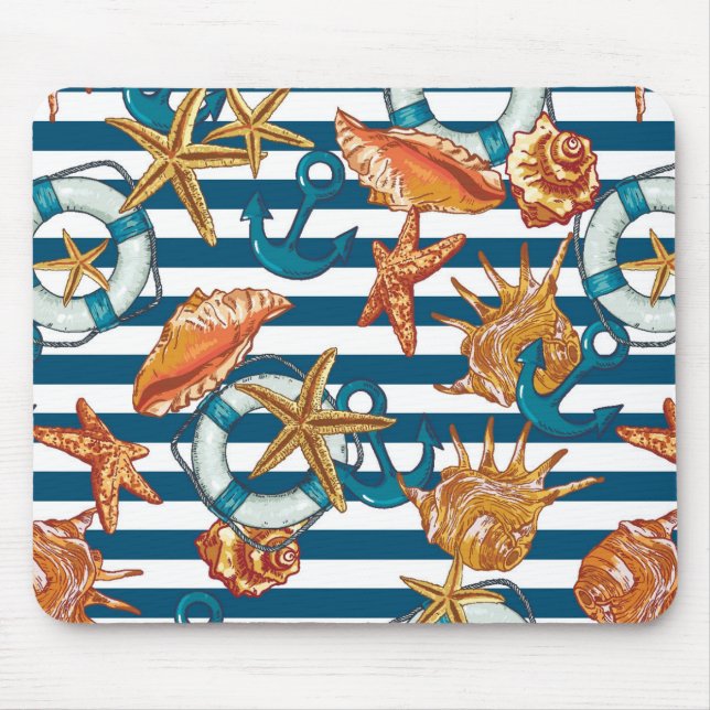 Sea Shells And Anchor Pattern Mouse Mat (Front)