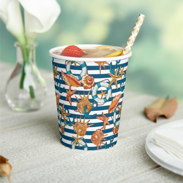 Sea Shells And Anchor Pattern Paper Cups (Insitu)