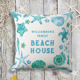 Sea Shells and Starfish Family Beach House  Cushion