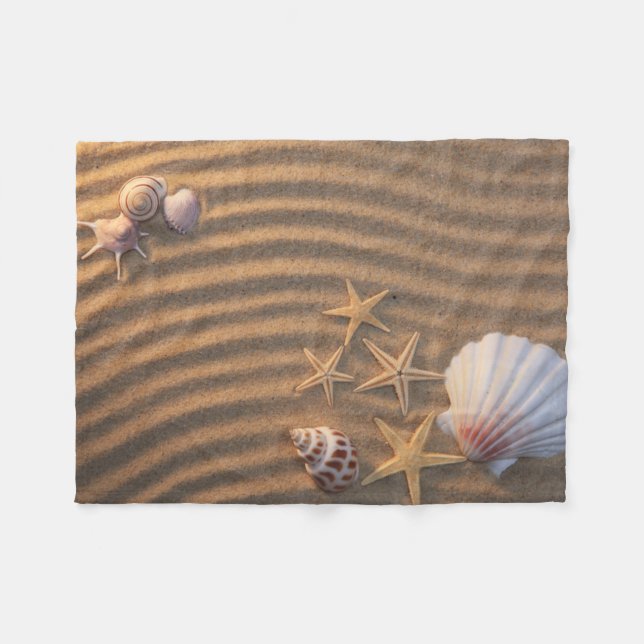 Sea Shells And Starfish Fleece Blanket (Front (Horizontal))