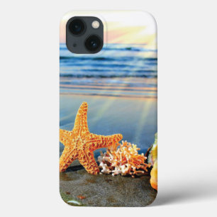 Sea shells and starfish on beach iPhone 13 case