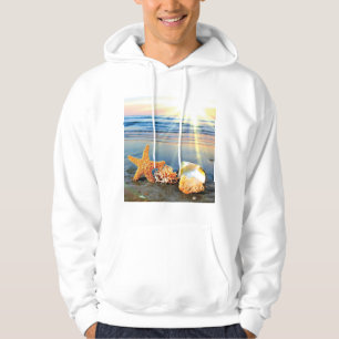Sea shells and starfish on beach hoodie