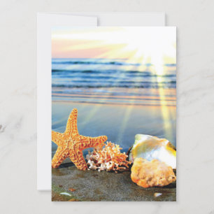 Sea shells and starfish on beach invitation