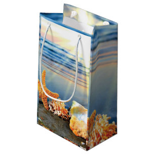Sea shells and starfish on beach small gift bag