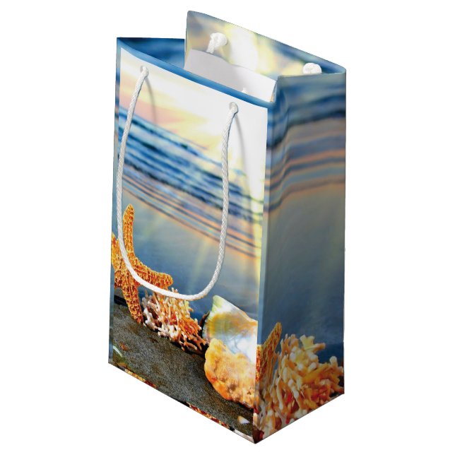 Sea shells and starfish on beach small gift bag (Back Angled)