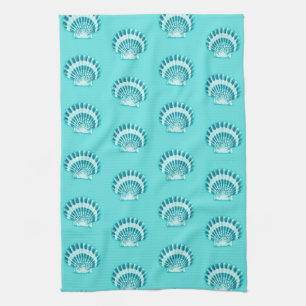 Sea shells - aqua and teal tea towel