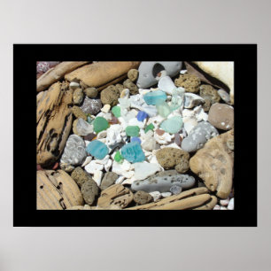 Sea Shells art prints Blue Green Sea Glass Fossils