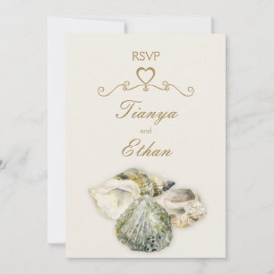 Sea shells art wedding RSVP reply Invitation