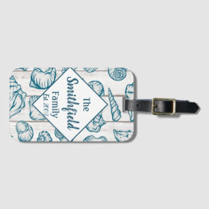Sea Shells Beach House Nautical Family Name Wood Luggage Tag