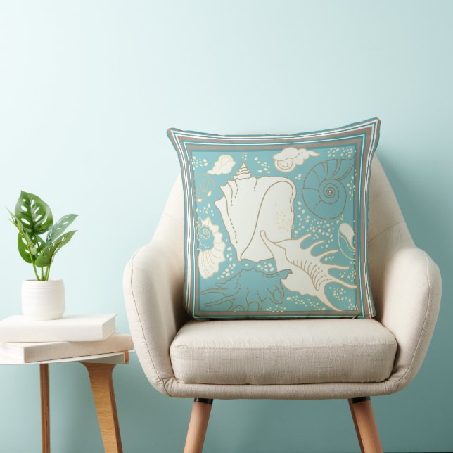 Sea Shells Blue Sand Shades Background Cushion (Chair)