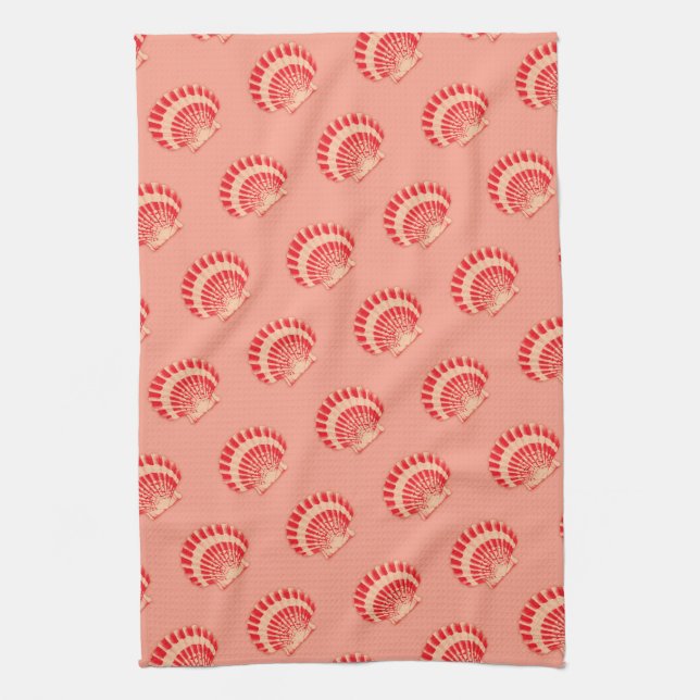 Sea shells - coral and peach tea towel (Vertical)