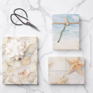 Sea Shells Cream Sand Ivory Beach  Wrapping Paper Sheet