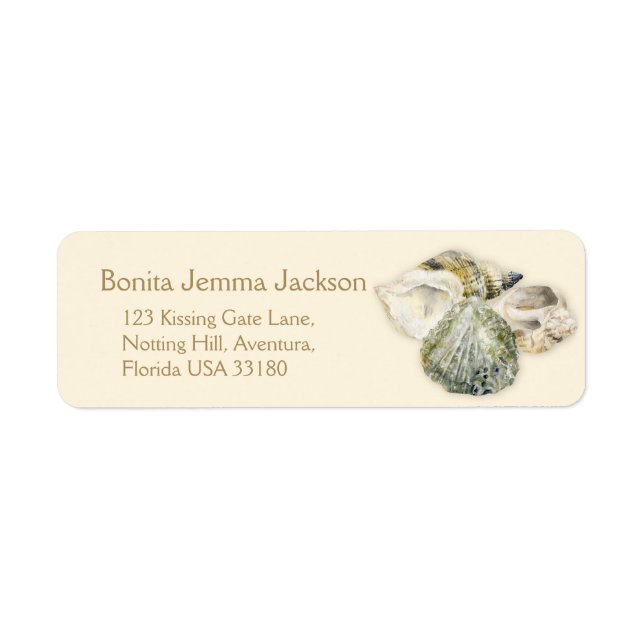 Sea shells cream wedding return reply label (Front)