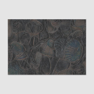 Sea Shells Dark Teal Black Ocean Beach Art Tissue Paper