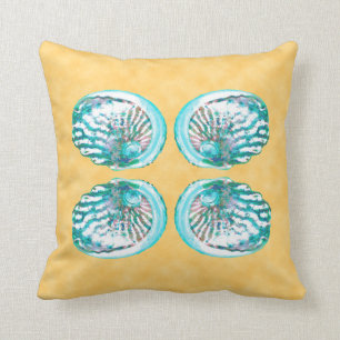 Sea Shells Design, Turquoise and Yellow. Cushion