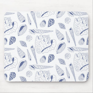 Sea shells drawing in blue and white mouse mat