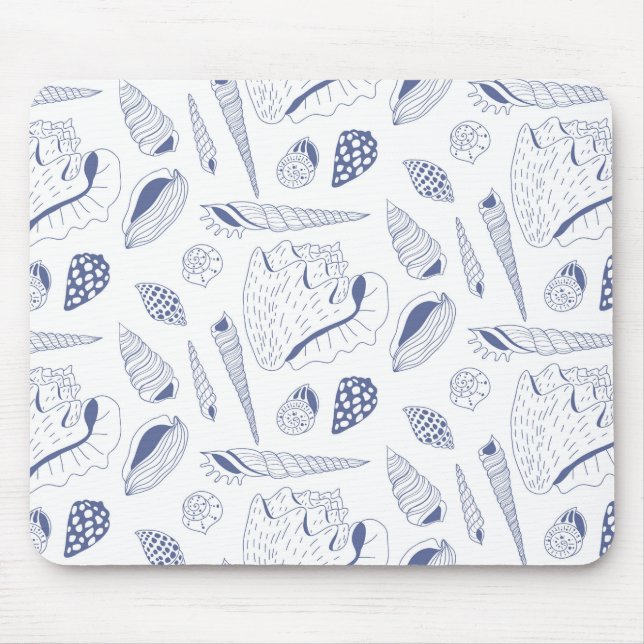 Sea shells drawing in blue and white mouse mat (Front)