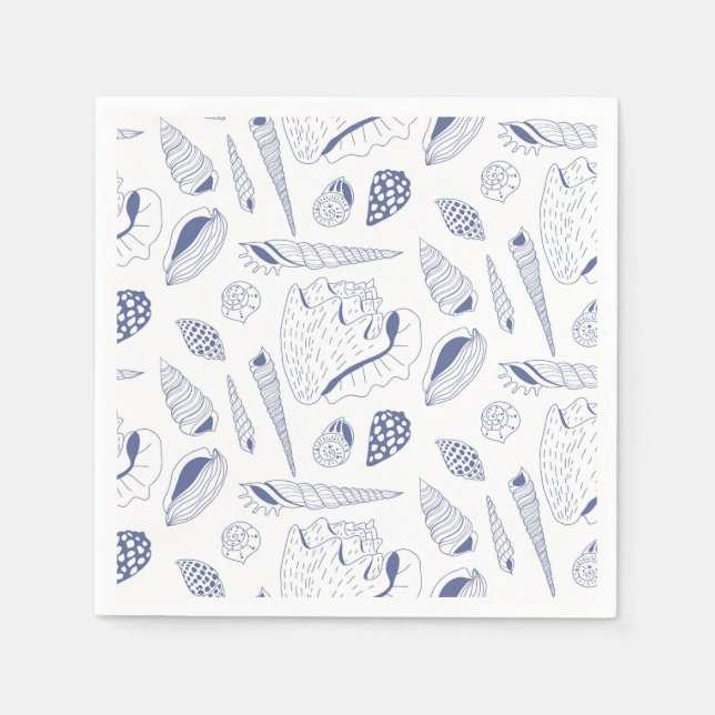 Sea shells drawing in blue and white napkin (Front)