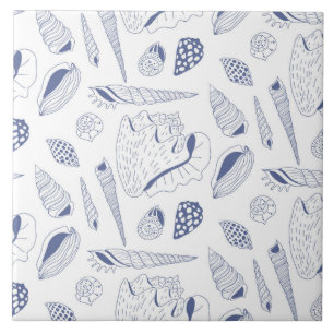 Sea shells drawing in blue and white tile